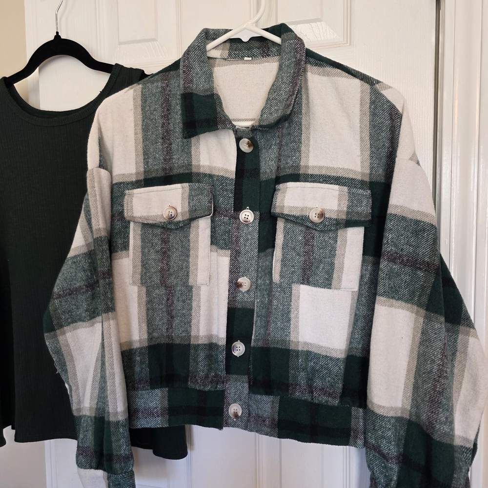 Plaid Green and Cream Women's Jacket